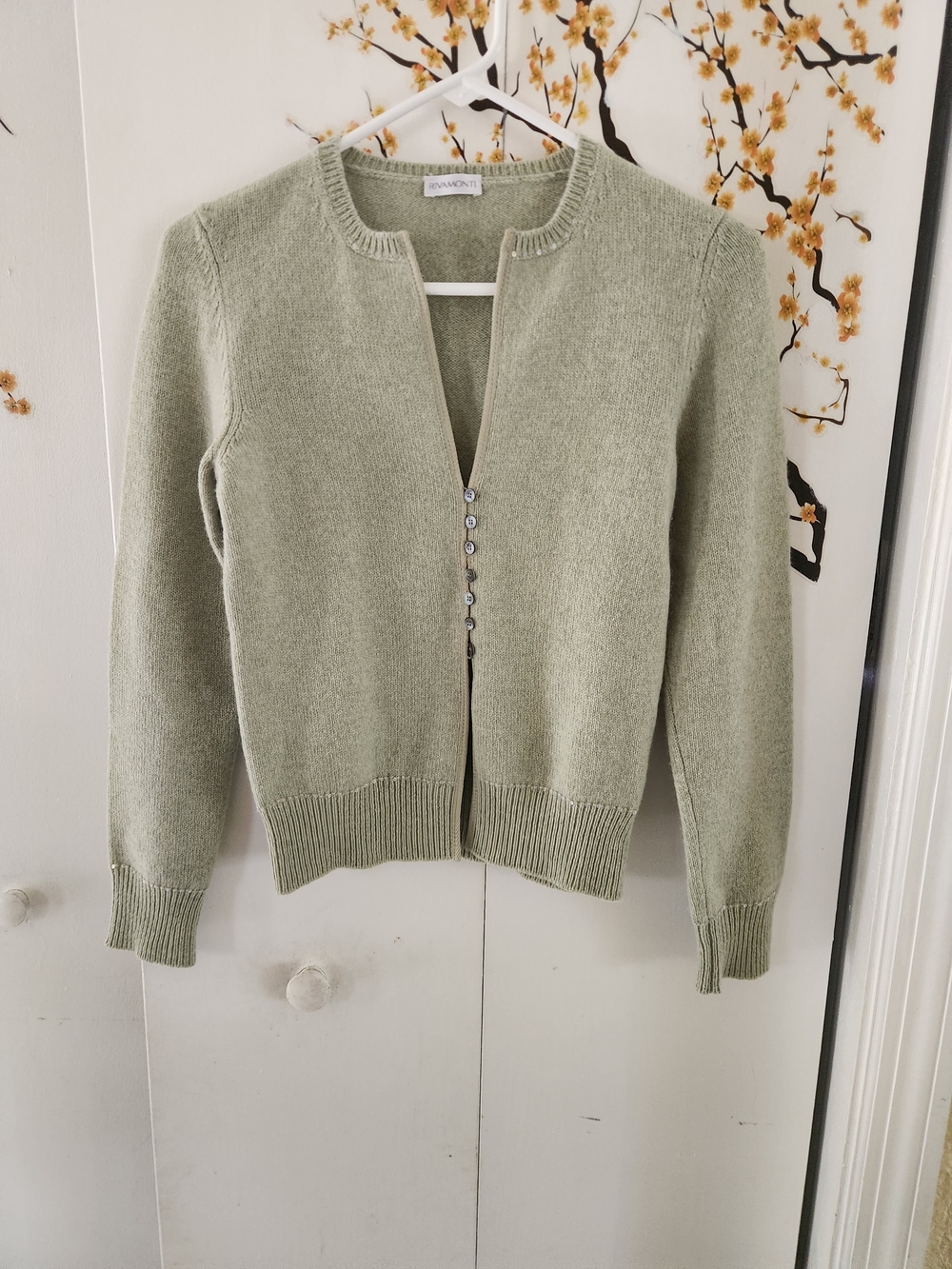 Vintage-Inspired Sage Green Knit Cardigan Sweater - Buttons